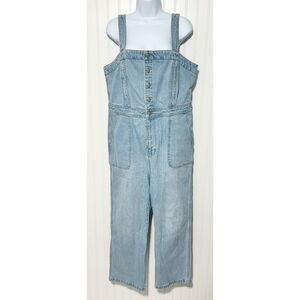 Madewell Light‎ Wash Blue Stitched Strap Utility Pocket Denim Jumpsuit Size 14